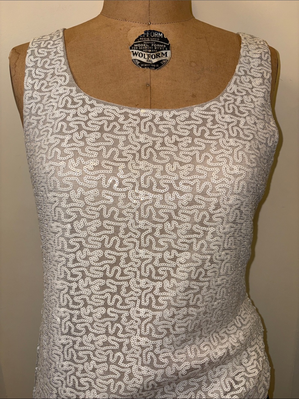Joan Vass White Textured Sequin Scoop Tank